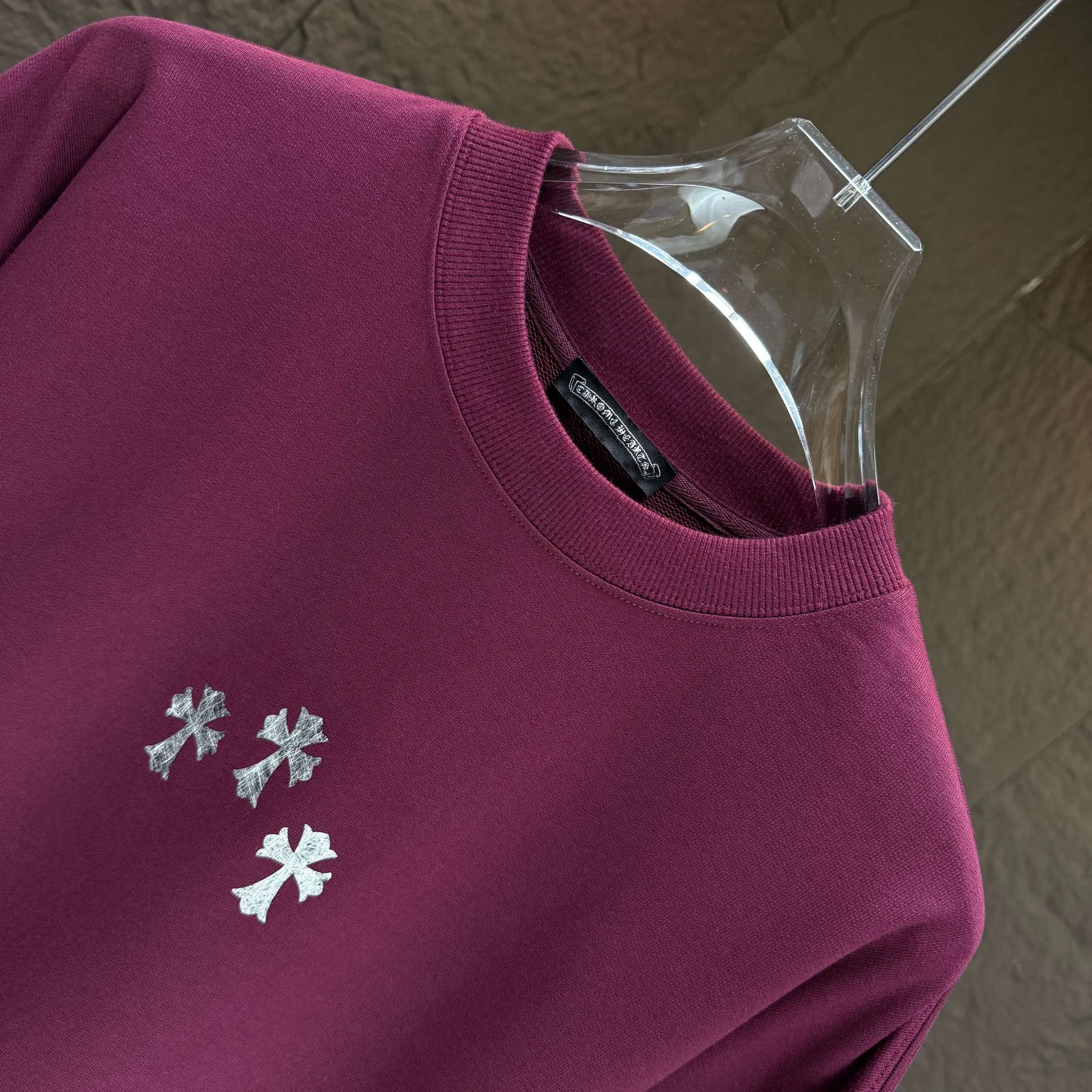🅿️250 CH* Croixin* 2025 autumn and winter new round neck sweatshirt 400g terry cotton Sanskrit horseshoe logo flocking➕silver wire Color: Black White Gray Purple Size: S M L XL XXL